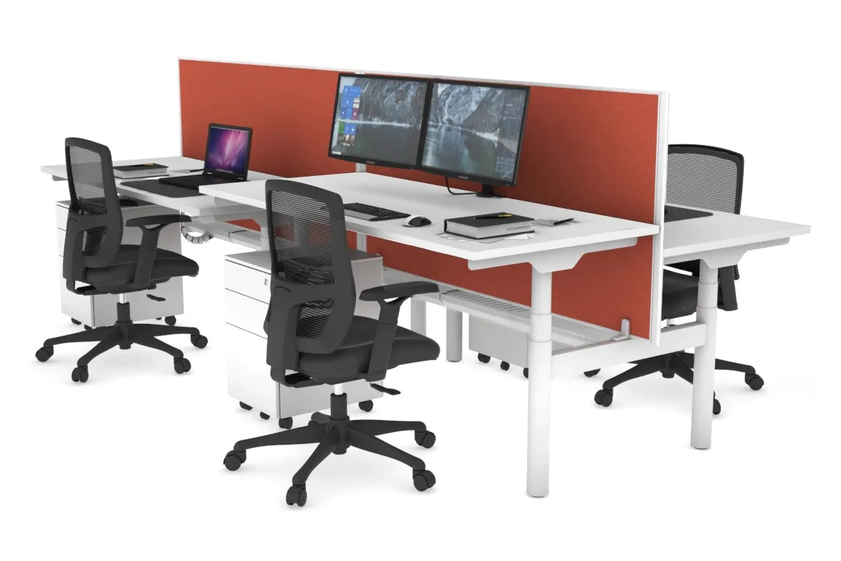 Flexi Premium Height Adjustable 4 Person H-Bench Workstation - White Frame [1200L x 700W]