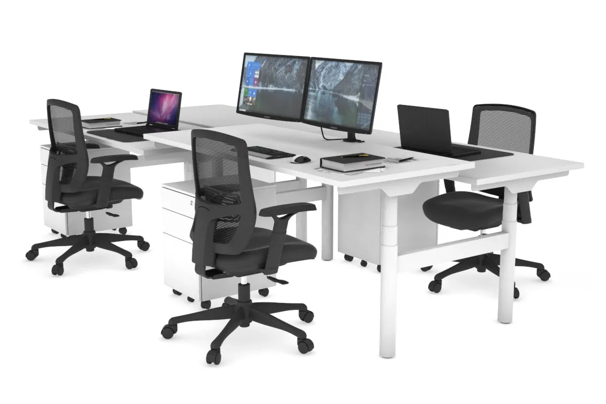 Flexi Premium Height Adjustable 4 Person H-Bench Workstation - White Frame [1200L x 700W]
