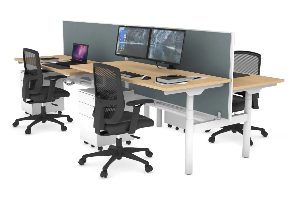 Flexi Premium Height Adjustable 4 Person H-Bench Workstation - White Frame [1200L x 700W]