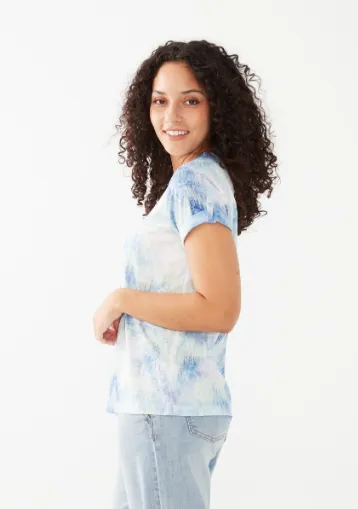 French Dressing Roll-Tab V-Neck Top | Sea