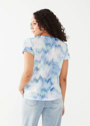 French Dressing Roll-Tab V-Neck Top | Sea