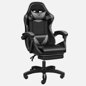 Gaming Ergonomic Chair with Footrest - Black/Grey