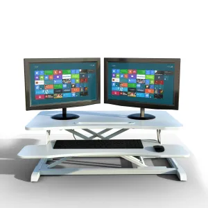 Gas Spring Height Adjustable Riser Converter, with Sit to Stand Ergonomic Principle with 31.5" Wide Tabletop Workstation fits Dual Monitors, White