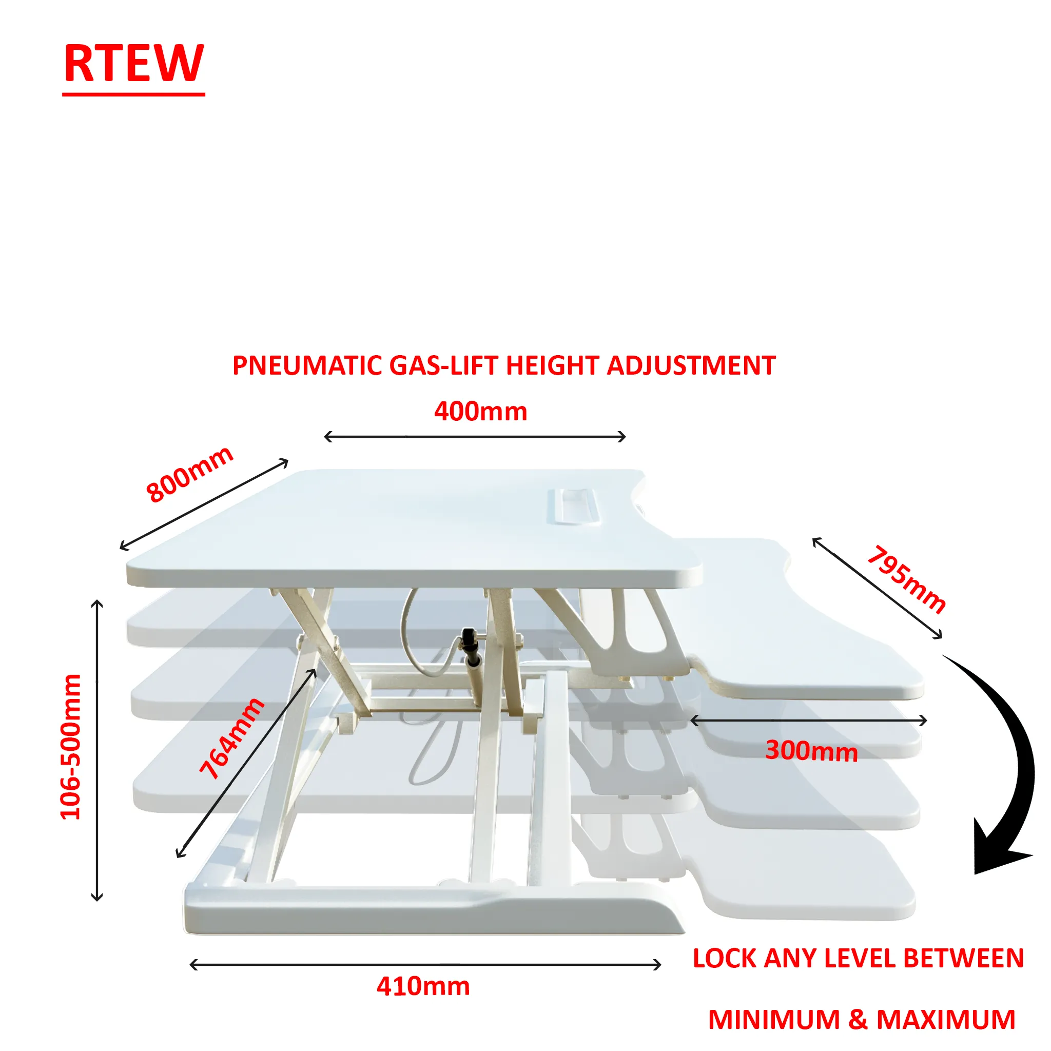 Gas Spring Height Adjustable Riser Converter, with Sit to Stand Ergonomic Principle with 31.5" Wide Tabletop Workstation fits Dual Monitors, White