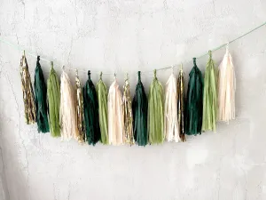 Green and gold Paper Tassel Garland finge bunting Birthday garland paper decorations Fringe garland baby shower bridal shower balloon tail