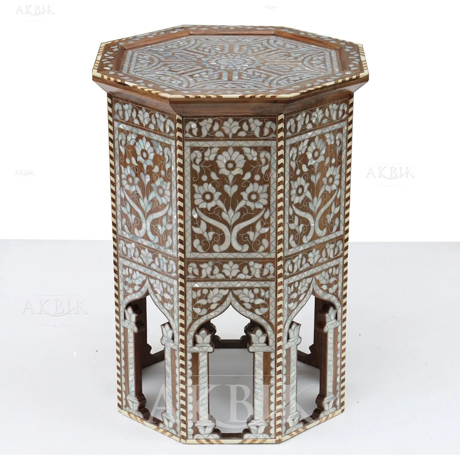 Handcrafted Mother of Pearl Inlaid Side Table - Almeria Design
