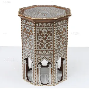Handcrafted Mother of Pearl Inlaid Side Table - Almeria Design