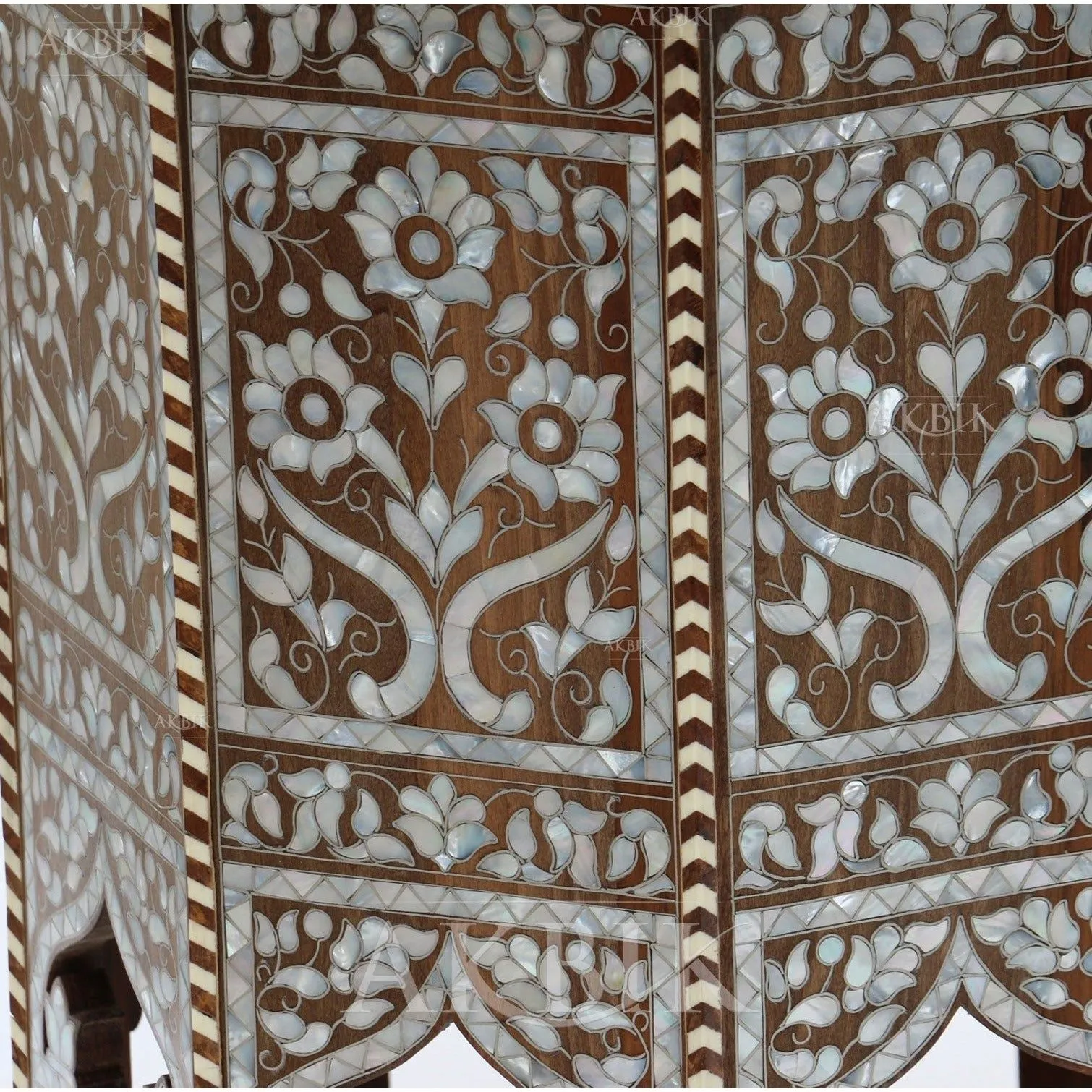 Handcrafted Mother of Pearl Inlaid Side Table - Almeria Design