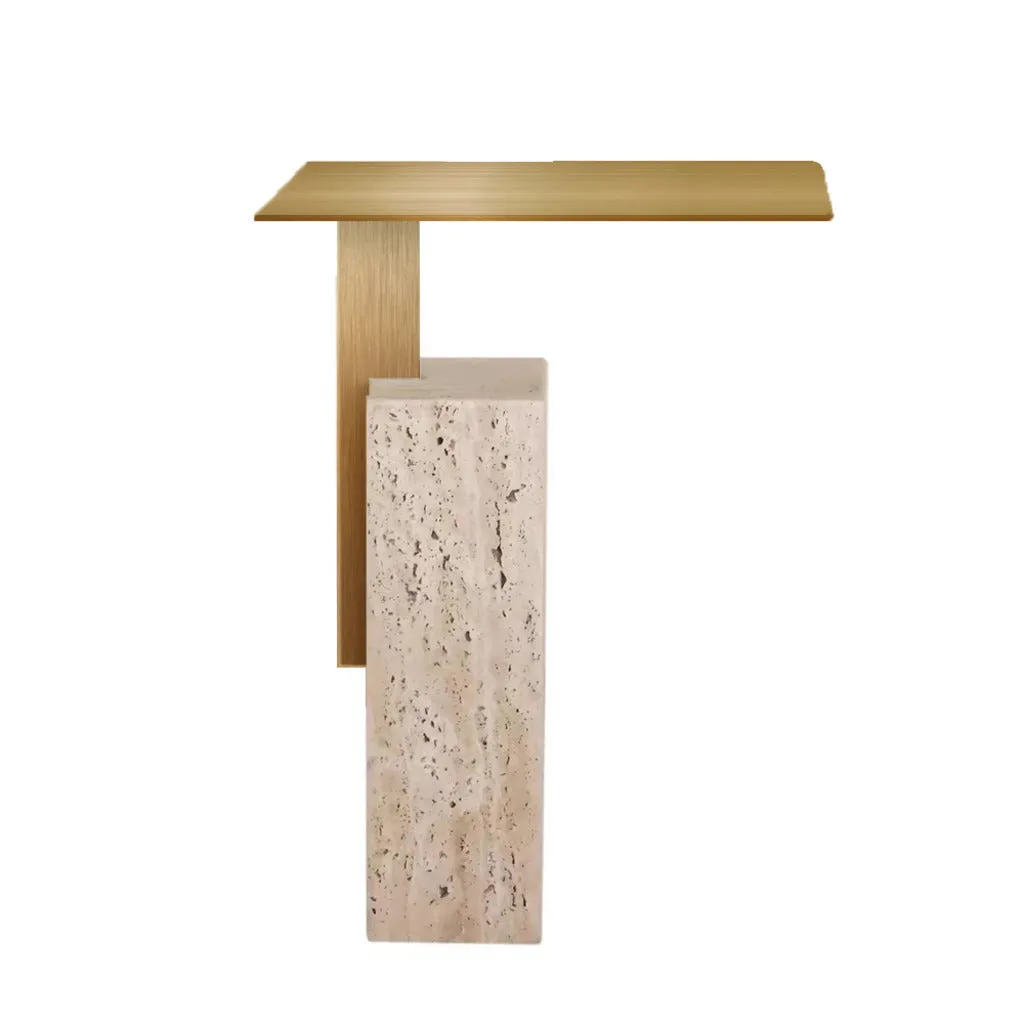 Hilaria 40 cm Brushed Gold Side Table - Natural