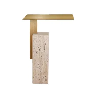 Hilaria 40 cm Brushed Gold Side Table - Natural