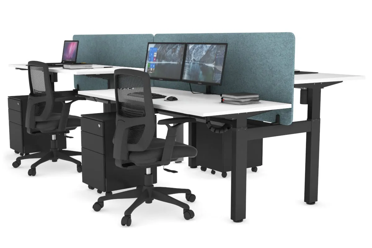 Just Right Height Adjustable 4 Person H-Bench Workstation - Black Frame [1200L x 700W]