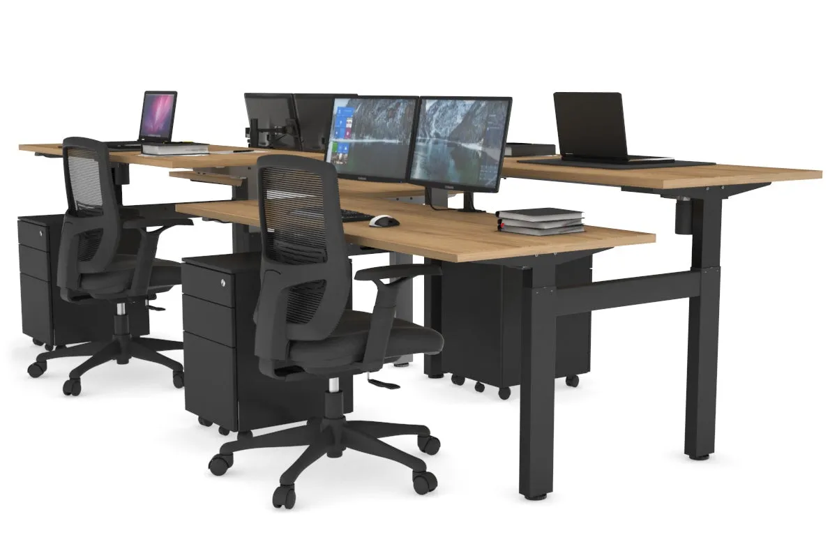 Just Right Height Adjustable 4 Person H-Bench Workstation - Black Frame [1200L x 700W]