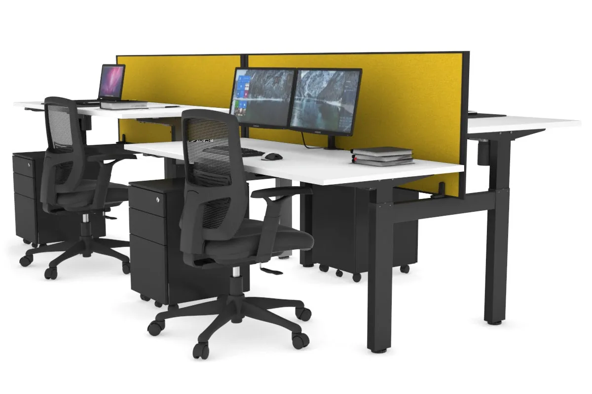 Just Right Height Adjustable 4 Person H-Bench Workstation - Black Frame [1200L x 700W]