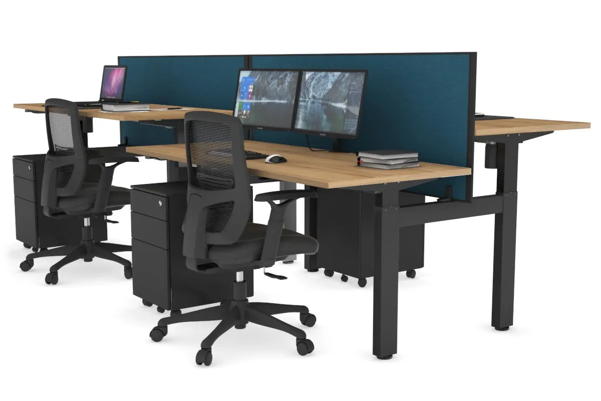 Just Right Height Adjustable 4 Person H-Bench Workstation - Black Frame [1200L x 700W]
