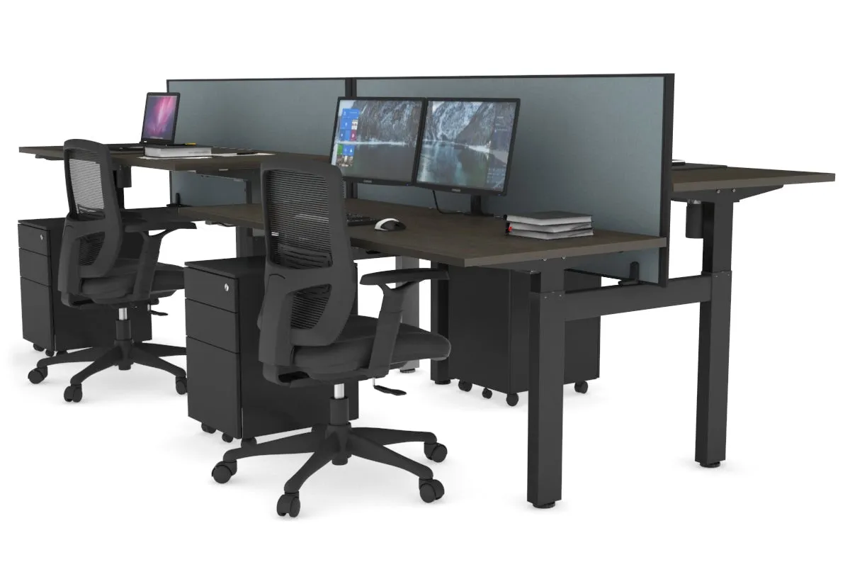 Just Right Height Adjustable 4 Person H-Bench Workstation - Black Frame [1200L x 700W]