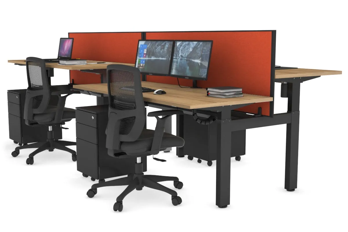 Just Right Height Adjustable 4 Person H-Bench Workstation - Black Frame [1200L x 700W]