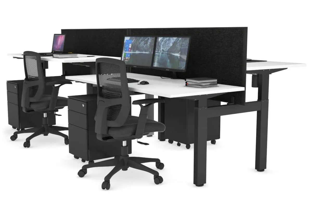 Just Right Height Adjustable 4 Person H-Bench Workstation - Black Frame [1200L x 700W]