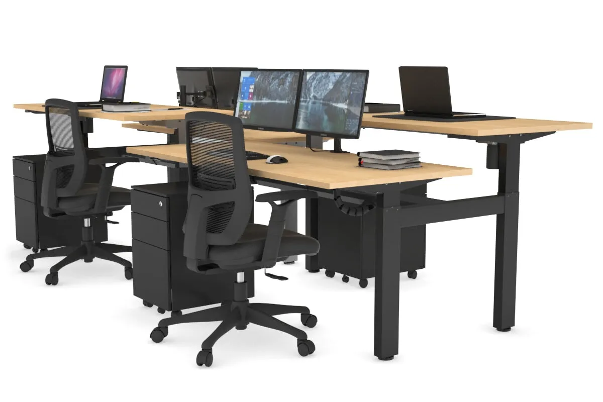 Just Right Height Adjustable 4 Person H-Bench Workstation - Black Frame [1200L x 700W]