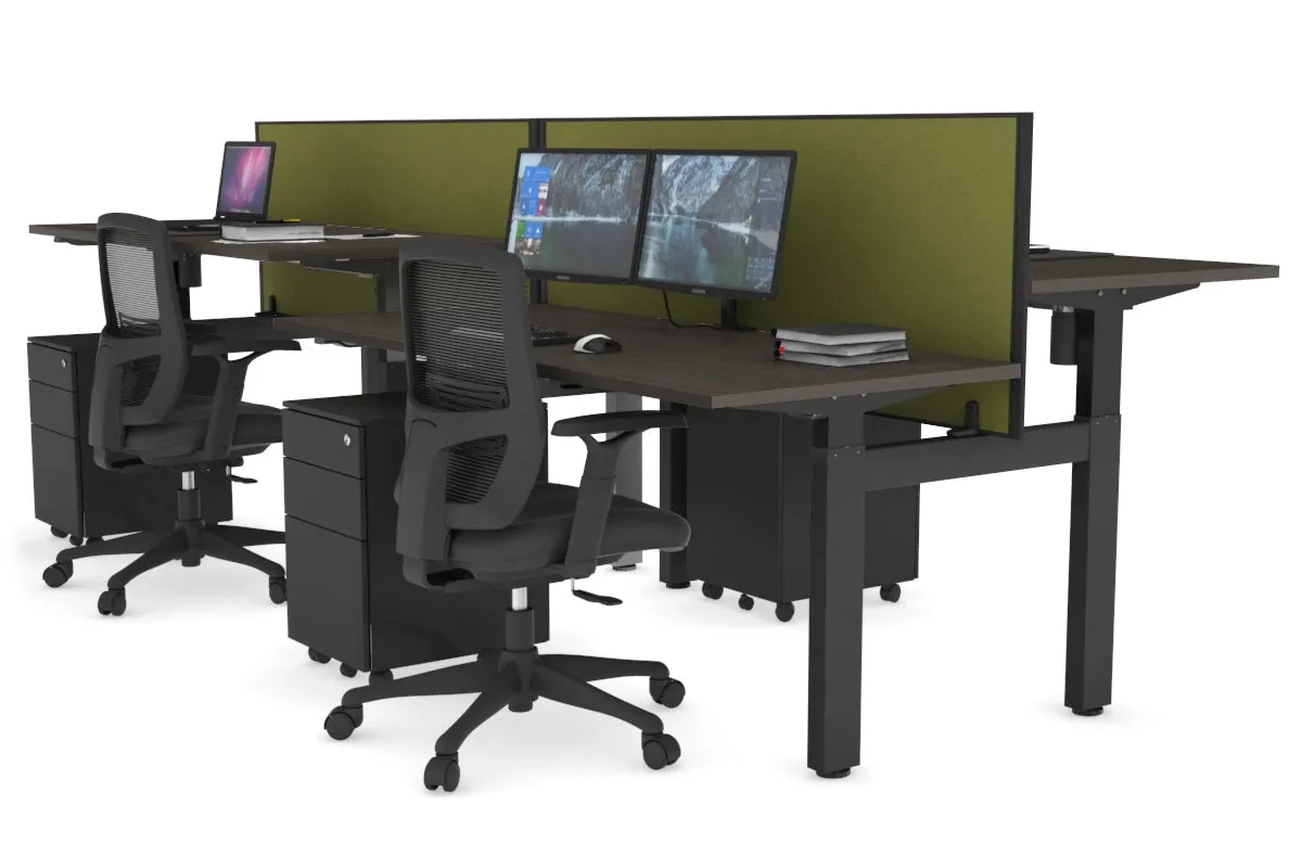 Just Right Height Adjustable 4 Person H-Bench Workstation - Black Frame [1200L x 700W]