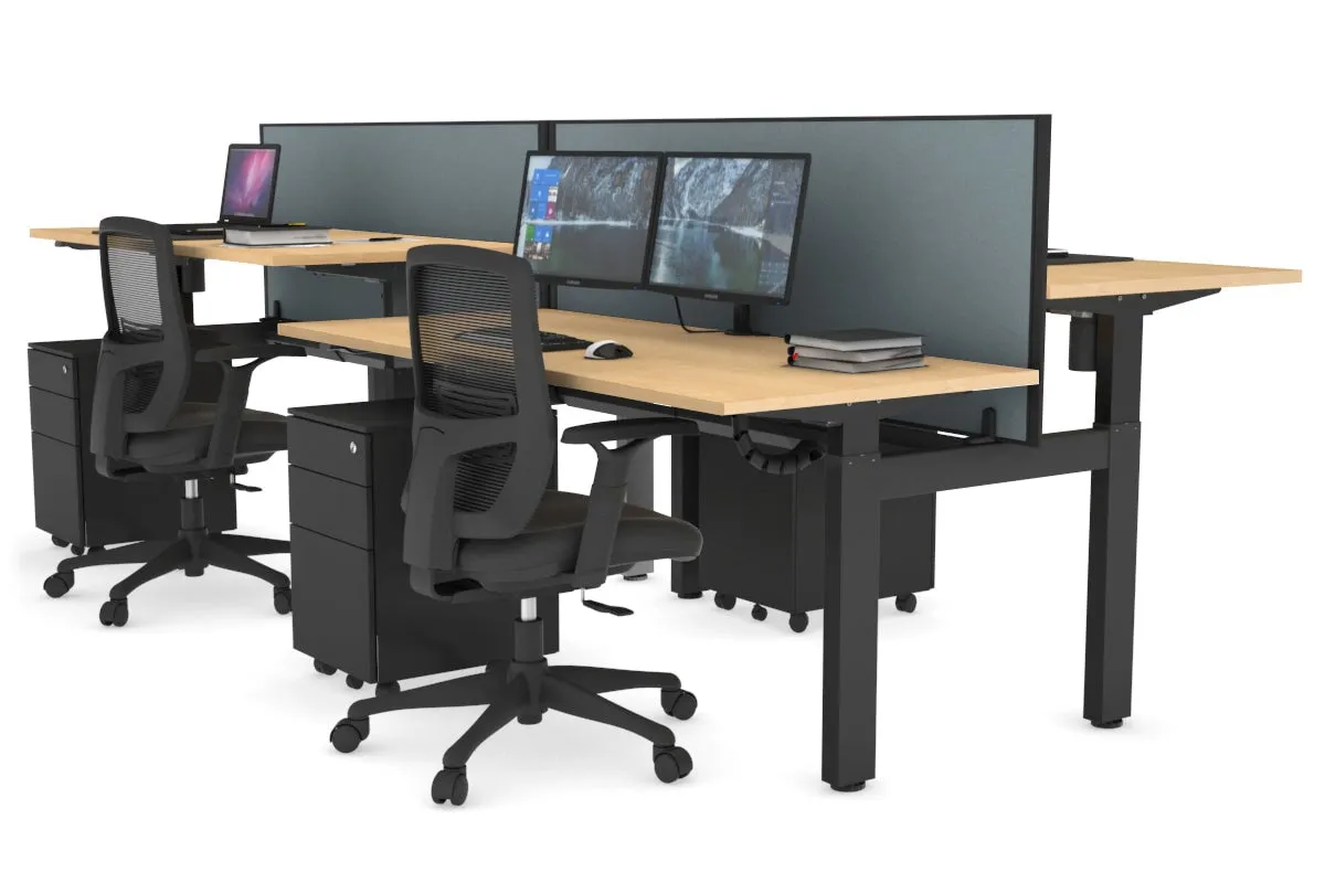 Just Right Height Adjustable 4 Person H-Bench Workstation - Black Frame [1200L x 700W]