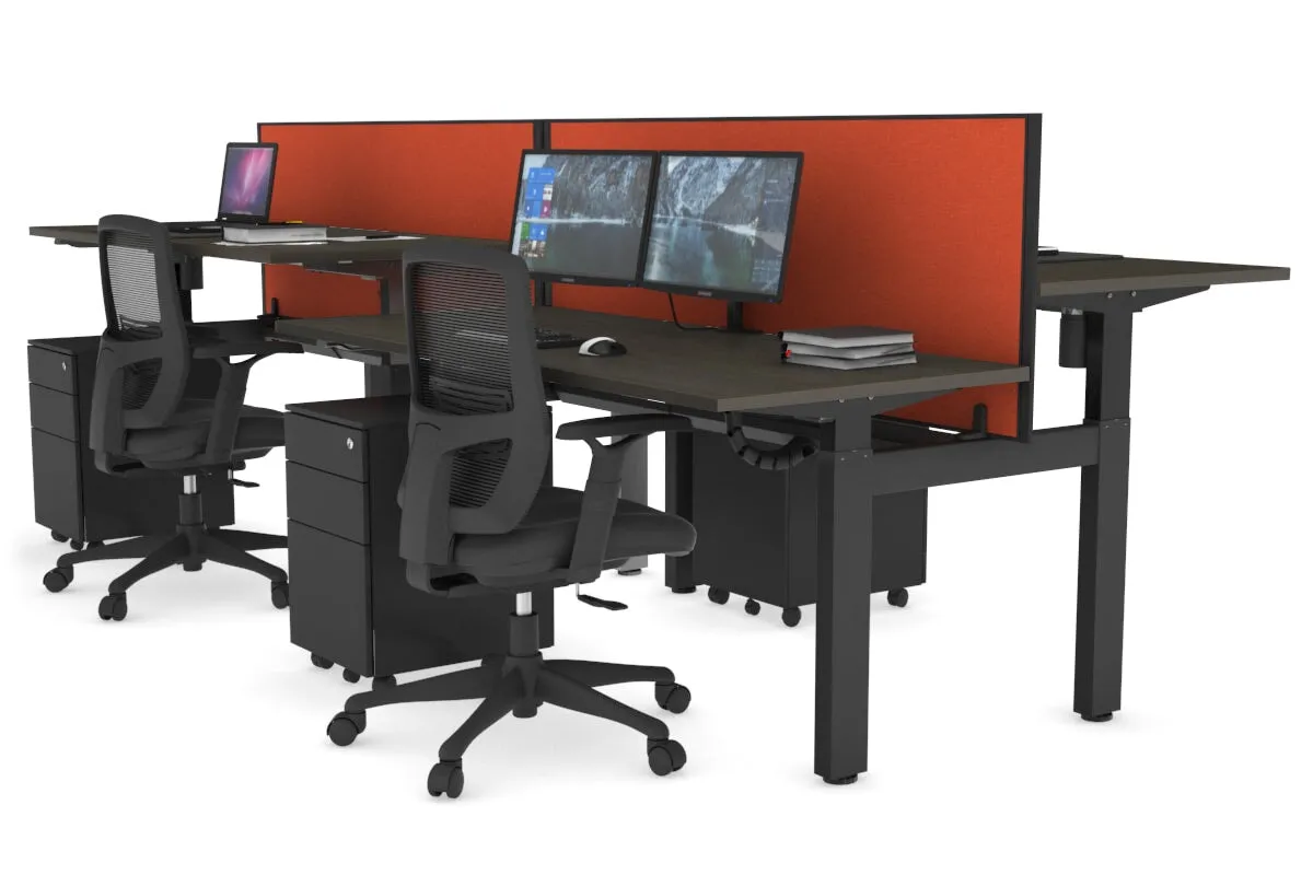 Just Right Height Adjustable 4 Person H-Bench Workstation - Black Frame [1200L x 700W]