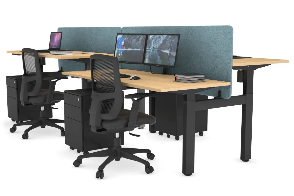 Just Right Height Adjustable 4 Person H-Bench Workstation - Black Frame [1200L x 700W]
