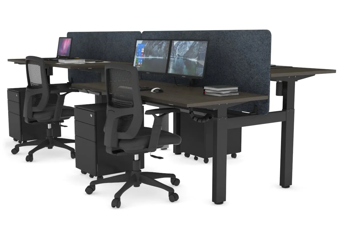 Just Right Height Adjustable 4 Person H-Bench Workstation - Black Frame [1200L x 700W]