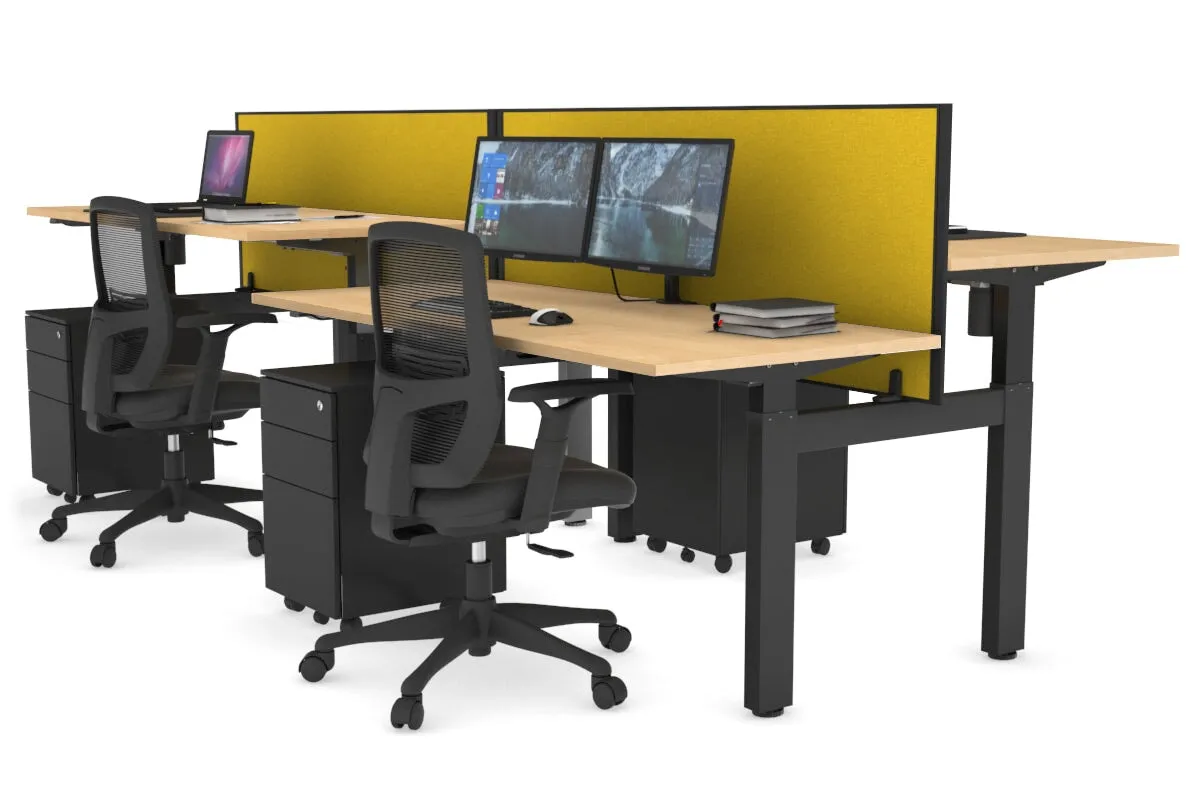 Just Right Height Adjustable 4 Person H-Bench Workstation - Black Frame [1200L x 700W]
