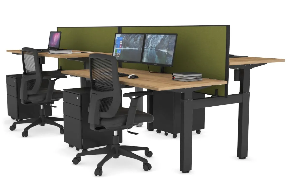 Just Right Height Adjustable 4 Person H-Bench Workstation - Black Frame [1200L x 700W]