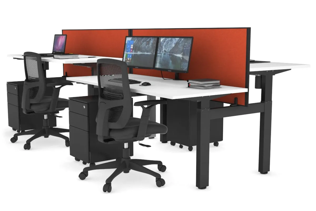 Just Right Height Adjustable 4 Person H-Bench Workstation - Black Frame [1200L x 700W]