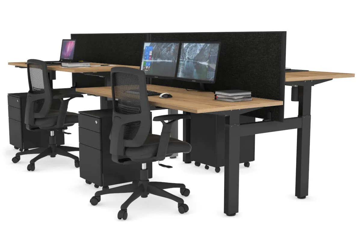 Just Right Height Adjustable 4 Person H-Bench Workstation - Black Frame [1200L x 700W]