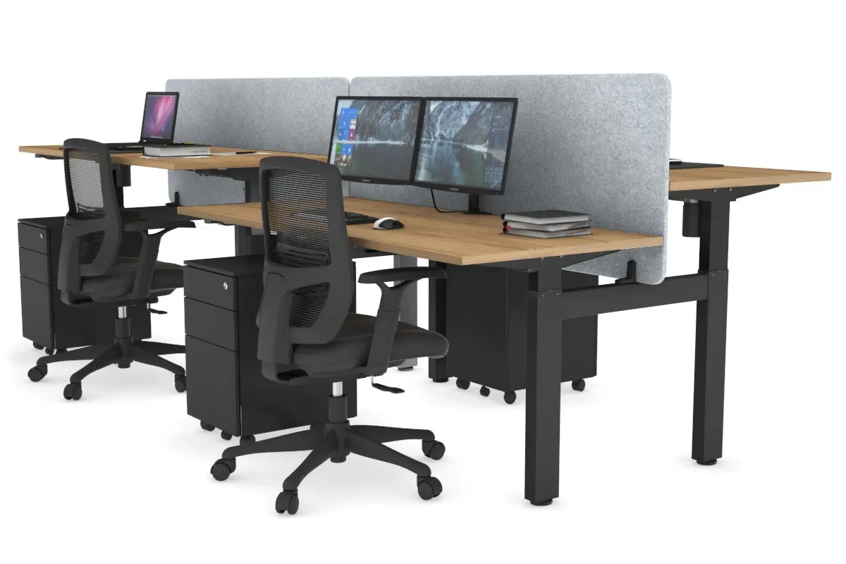 Just Right Height Adjustable 4 Person H-Bench Workstation - Black Frame [1200L x 700W]