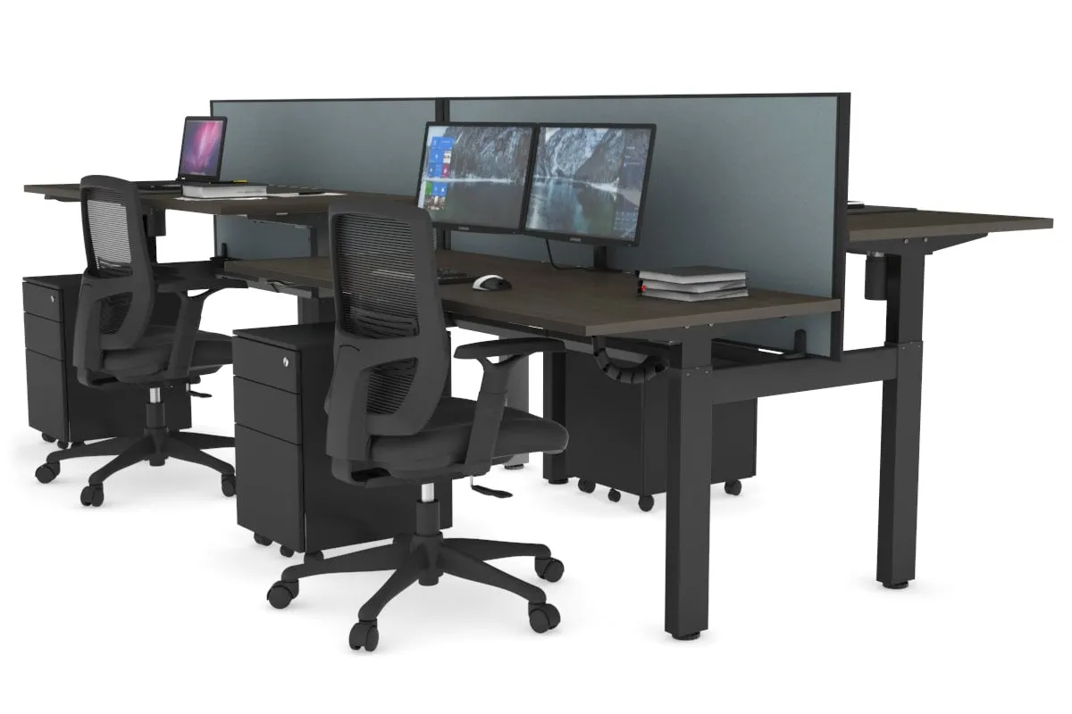 Just Right Height Adjustable 4 Person H-Bench Workstation - Black Frame [1200L x 700W]