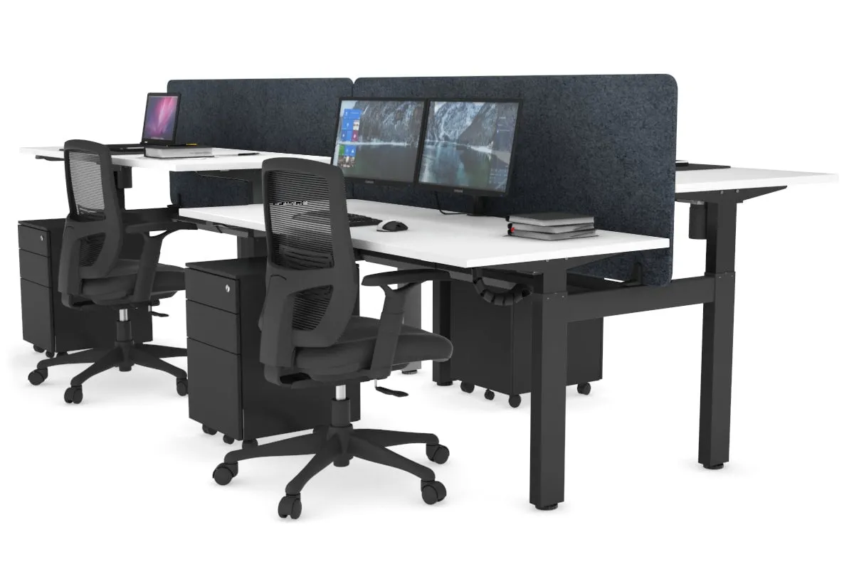 Just Right Height Adjustable 4 Person H-Bench Workstation - Black Frame [1200L x 700W]