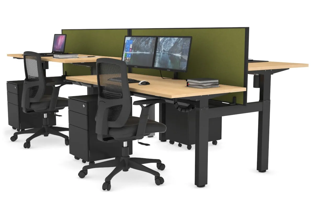 Just Right Height Adjustable 4 Person H-Bench Workstation - Black Frame [1200L x 700W]