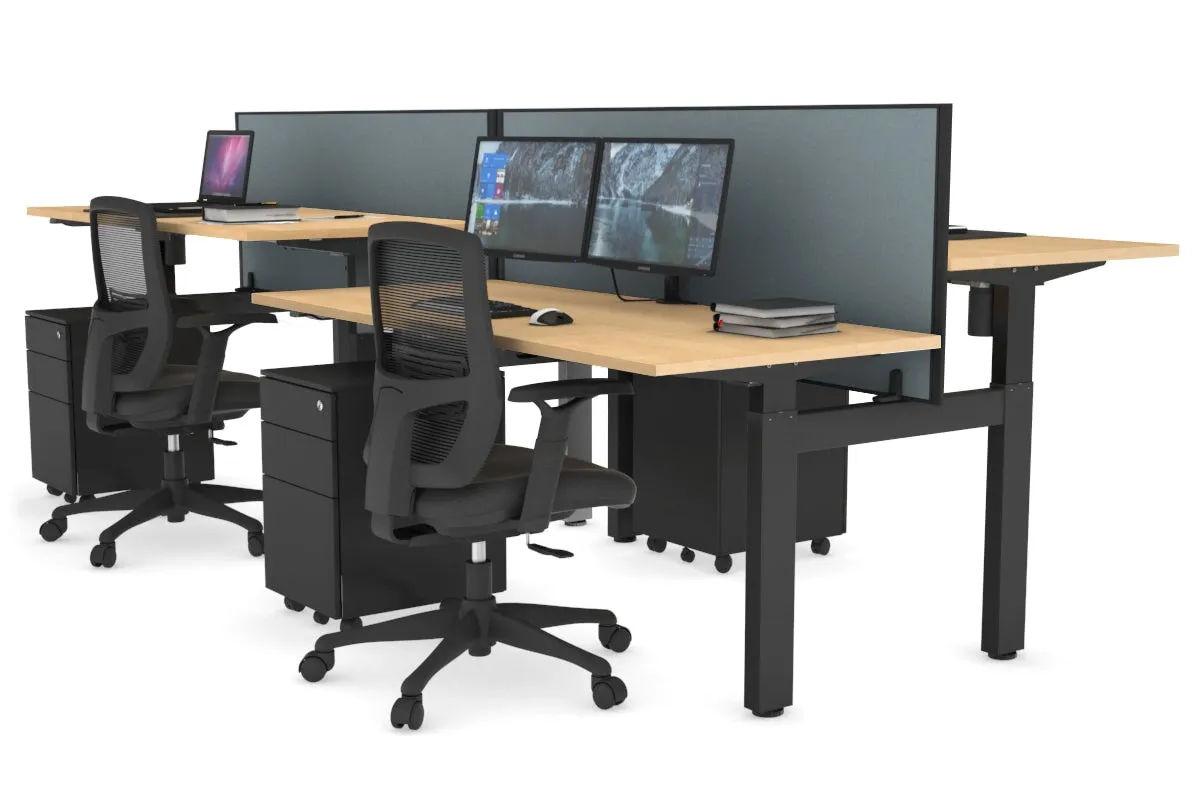 Just Right Height Adjustable 4 Person H-Bench Workstation - Black Frame [1200L x 700W]