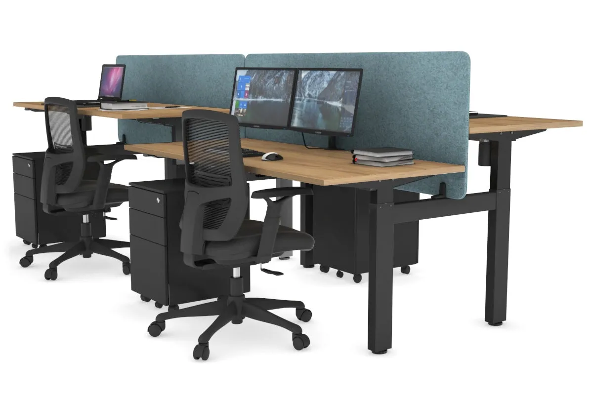 Just Right Height Adjustable 4 Person H-Bench Workstation - Black Frame [1200L x 700W]