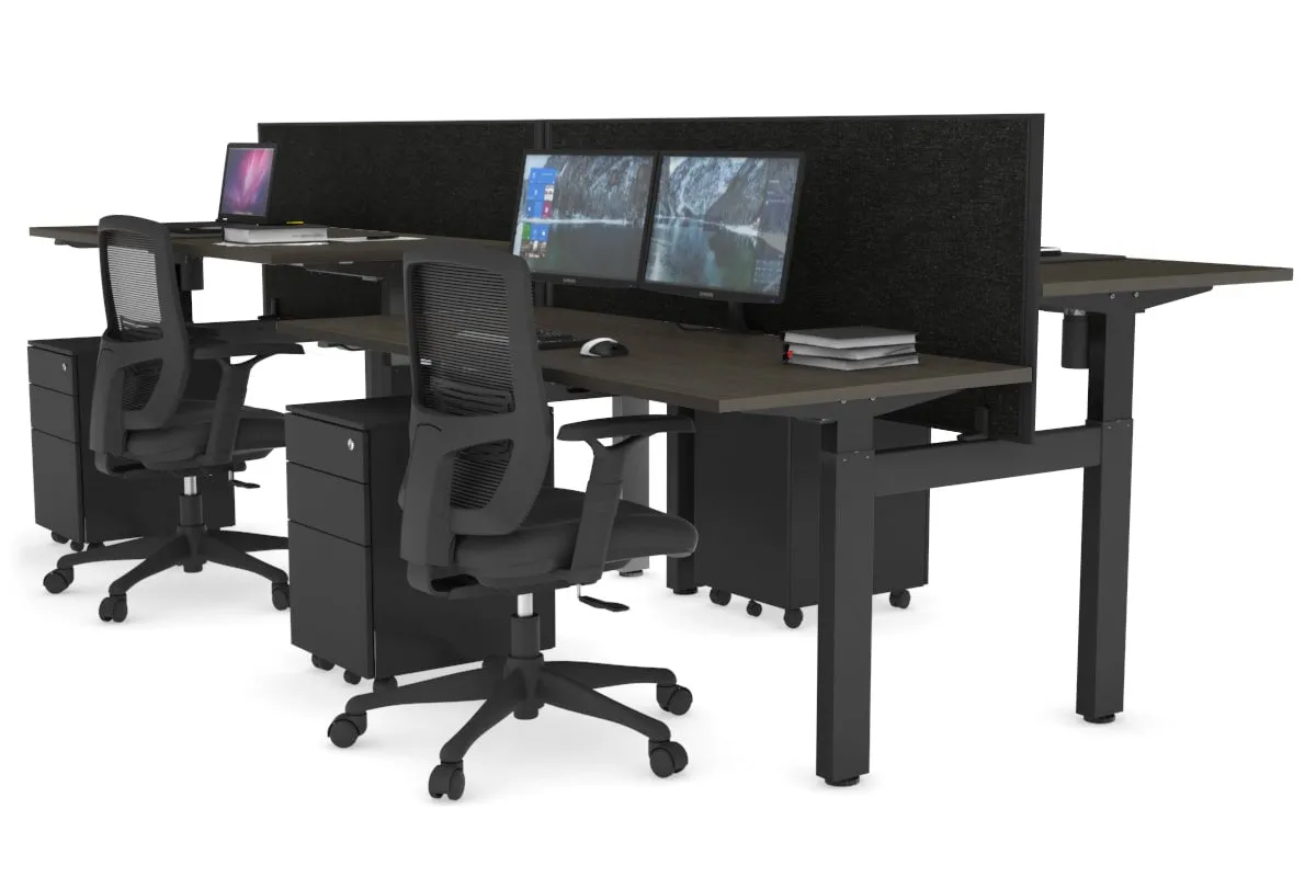 Just Right Height Adjustable 4 Person H-Bench Workstation - Black Frame [1200L x 700W]