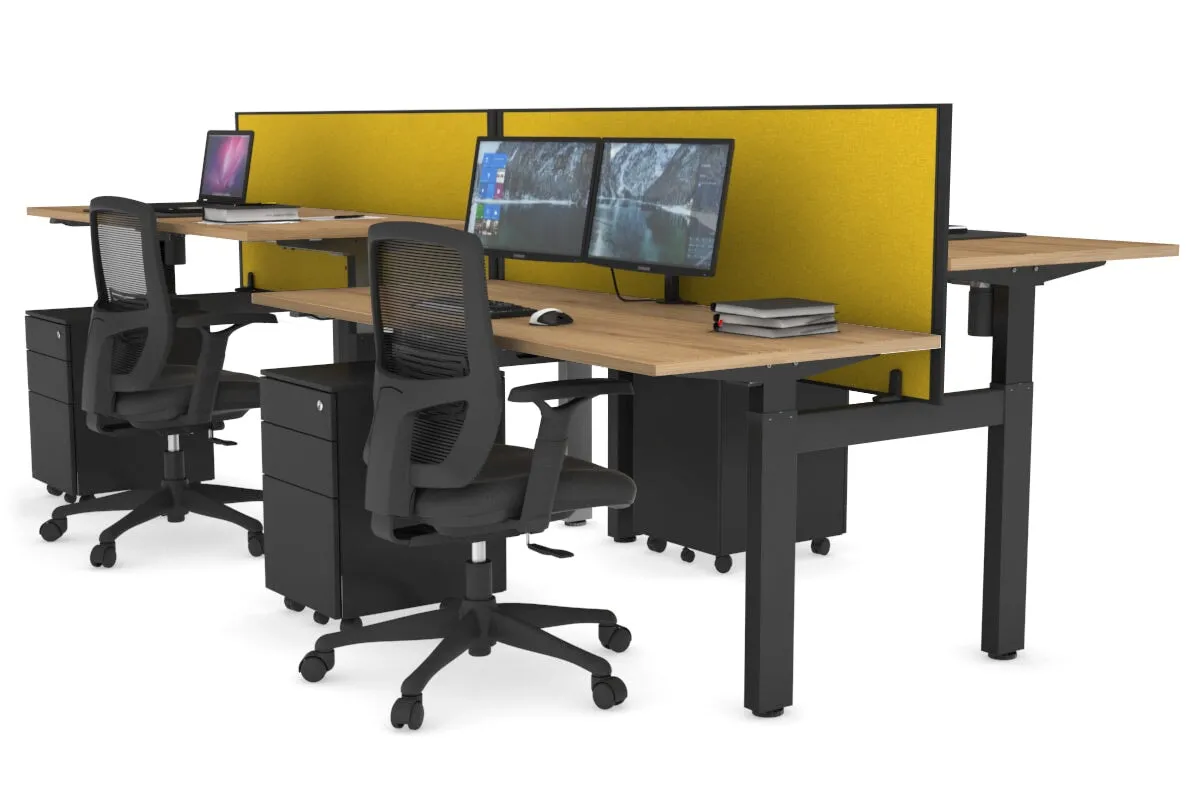 Just Right Height Adjustable 4 Person H-Bench Workstation - Black Frame [1200L x 700W]