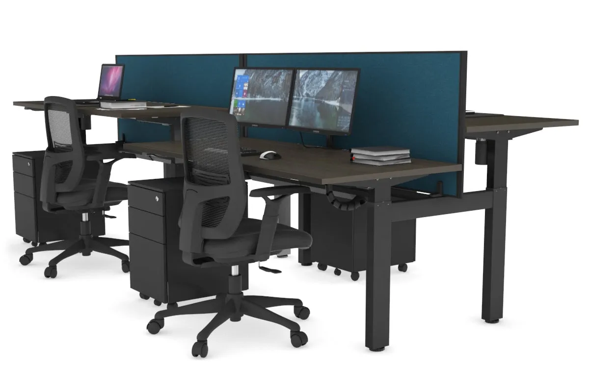 Just Right Height Adjustable 4 Person H-Bench Workstation - Black Frame [1200L x 700W]