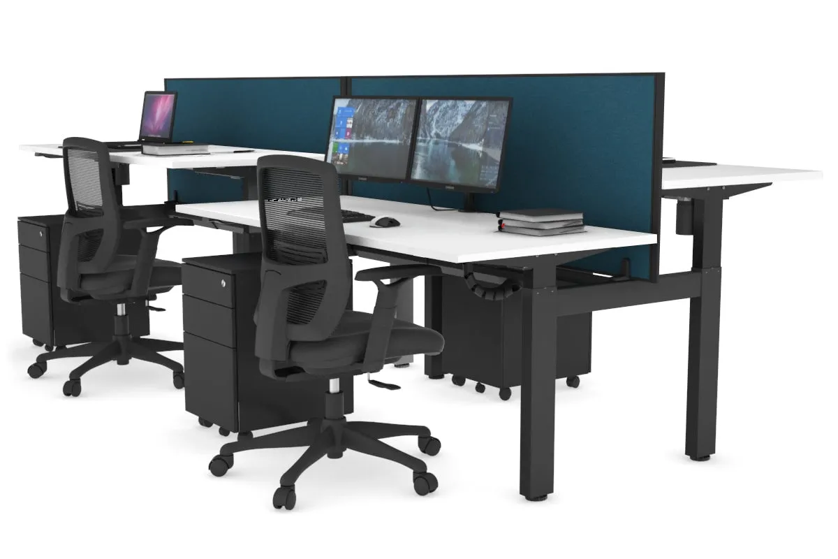 Just Right Height Adjustable 4 Person H-Bench Workstation - Black Frame [1200L x 700W]