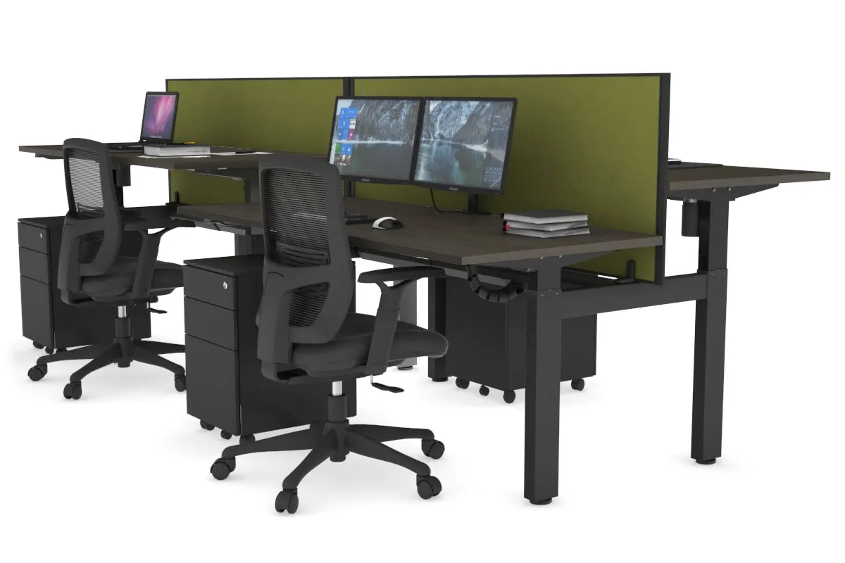 Just Right Height Adjustable 4 Person H-Bench Workstation - Black Frame [1200L x 700W]