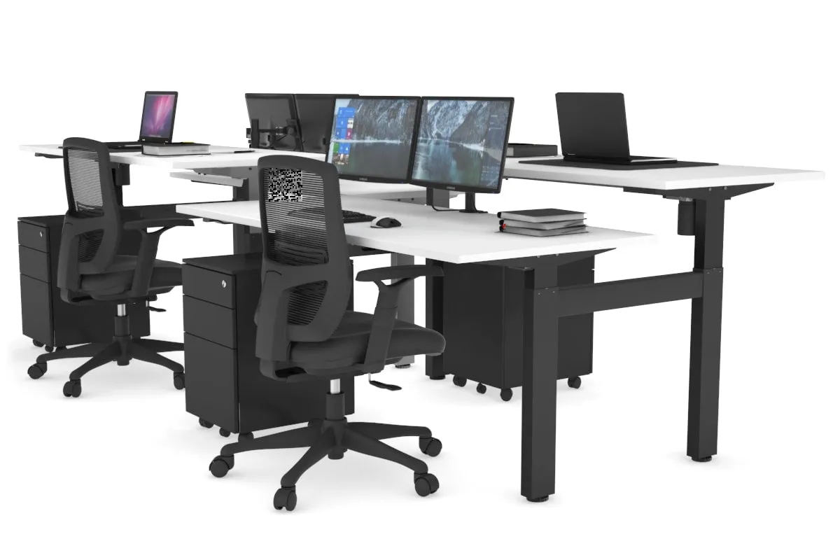 Just Right Height Adjustable 4 Person H-Bench Workstation - Black Frame [1200L x 700W]