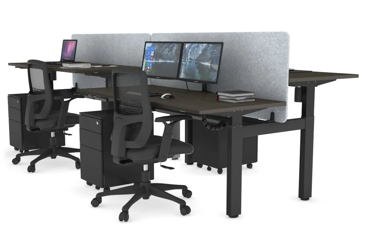 Just Right Height Adjustable 4 Person H-Bench Workstation - Black Frame [1200L x 700W]
