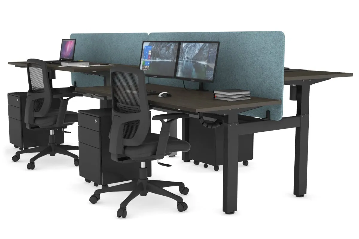 Just Right Height Adjustable 4 Person H-Bench Workstation - Black Frame [1200L x 700W]