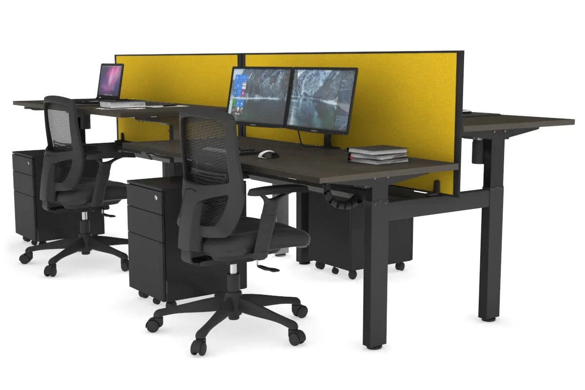 Just Right Height Adjustable 4 Person H-Bench Workstation - Black Frame [1200L x 700W]