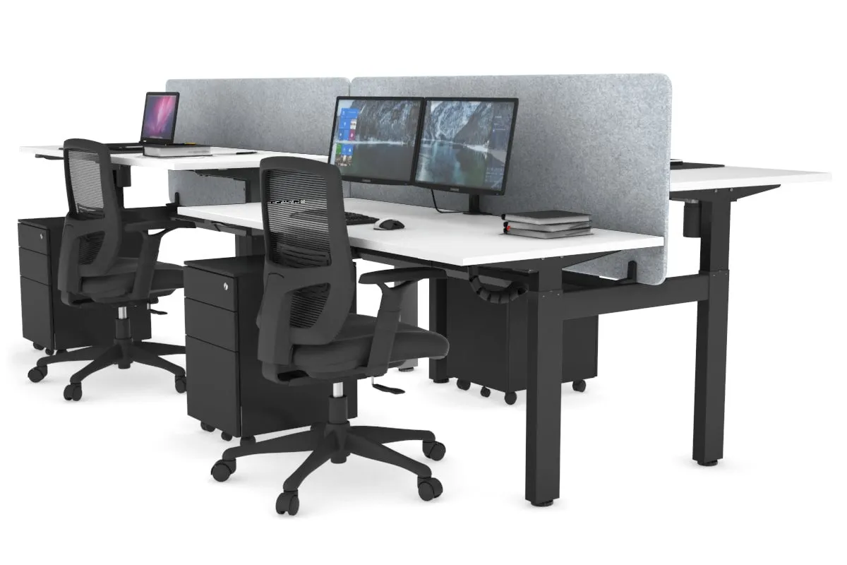 Just Right Height Adjustable 4 Person H-Bench Workstation - Black Frame [1200L x 700W]
