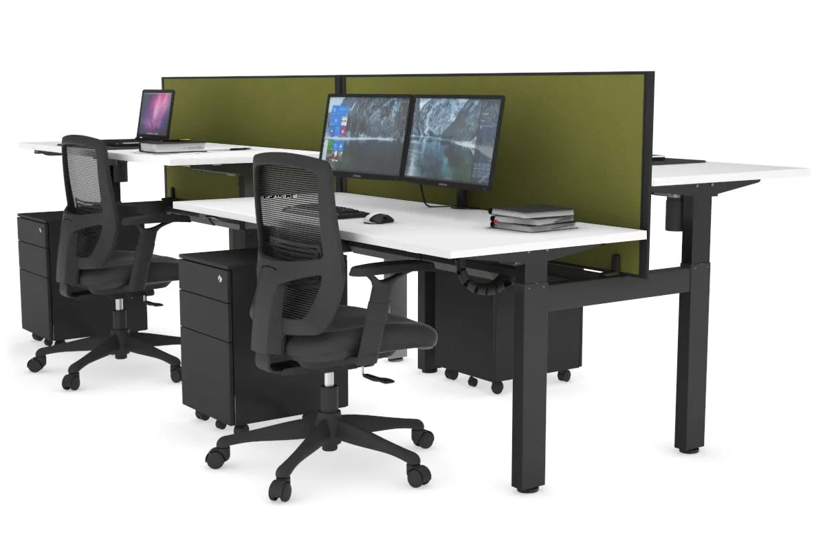 Just Right Height Adjustable 4 Person H-Bench Workstation - Black Frame [1200L x 700W]