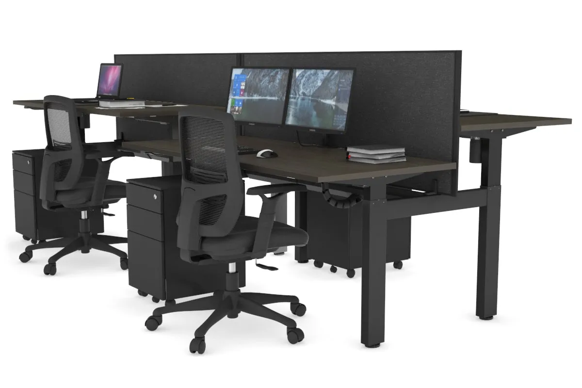 Just Right Height Adjustable 4 Person H-Bench Workstation - Black Frame [1200L x 700W]