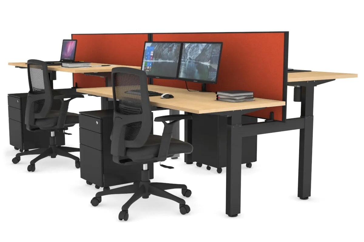 Just Right Height Adjustable 4 Person H-Bench Workstation - Black Frame [1200L x 700W]